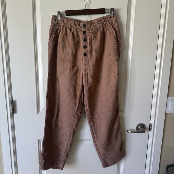 Madewell Pants Womens Medium Cotton Linen Pull On High Rise Tapered Button Front - Picture 3 of 10